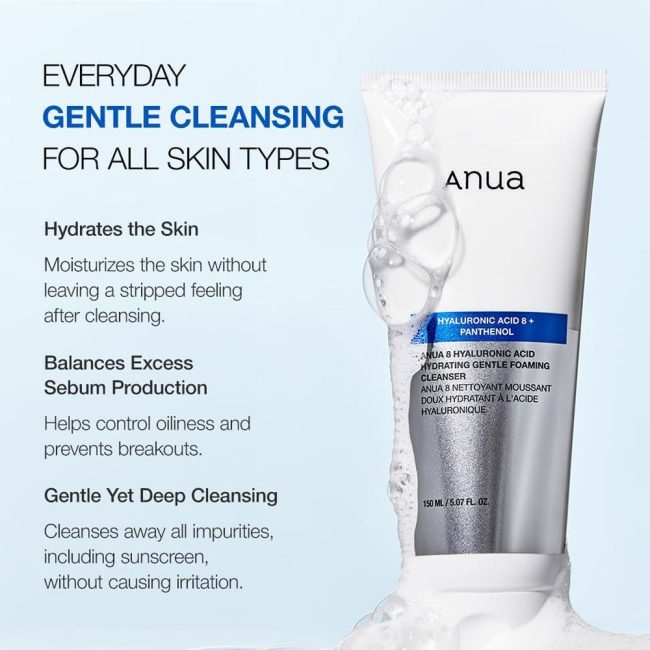 ANUA 8 HYALURONIC ACID HYDRATING GENTLE FOAMING CLEANSER 150ml 2 ANUA 8 HYALURONIC ACID HYDRATING GENTLE FOAMING CLEANSER 150ml