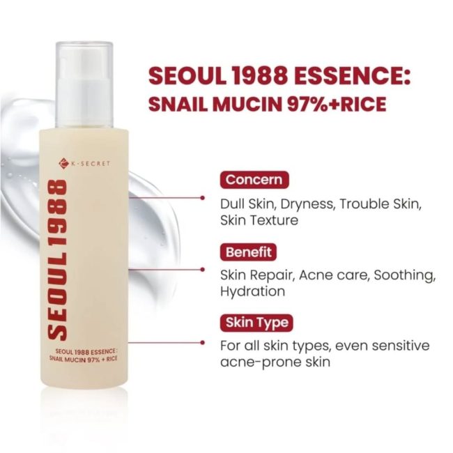KSecret Seoul1988 Essence Snail Mucin 97% + Rice 100ml 2 KSecret Seoul1988 Essence : Snail Mucin 97% + Rice 100ml