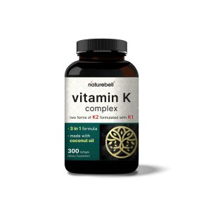 NatureBell Vitamin K Complex (K1 + K2 as MK-4 & MK-7) 2,600mcg Per Serving, 300 Coconut Oil Softgels