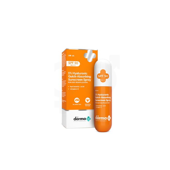 The Derma Co 1% Hyaluronic Quick-Absorbing Sunscreen Spray with Hyaluronic Acid & Vitamin E – 100 ml The Derma Co 1% Hyaluronic Quick-Absorbing Sunscreen Spray with Hyaluronic Acid & Vitamin E – 100 ml