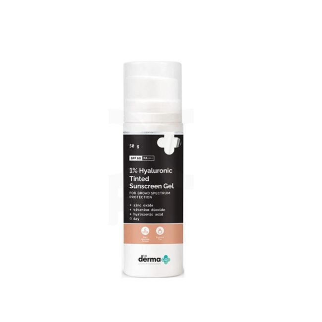 The Derma Co 1% Hyaluronic Tinted Sunscreen Gel for Broad Spectrum Protection – 50g The Derma Co 1% Hyaluronic Tinted Sunscreen Gel for Broad Spectrum Protection – 50g