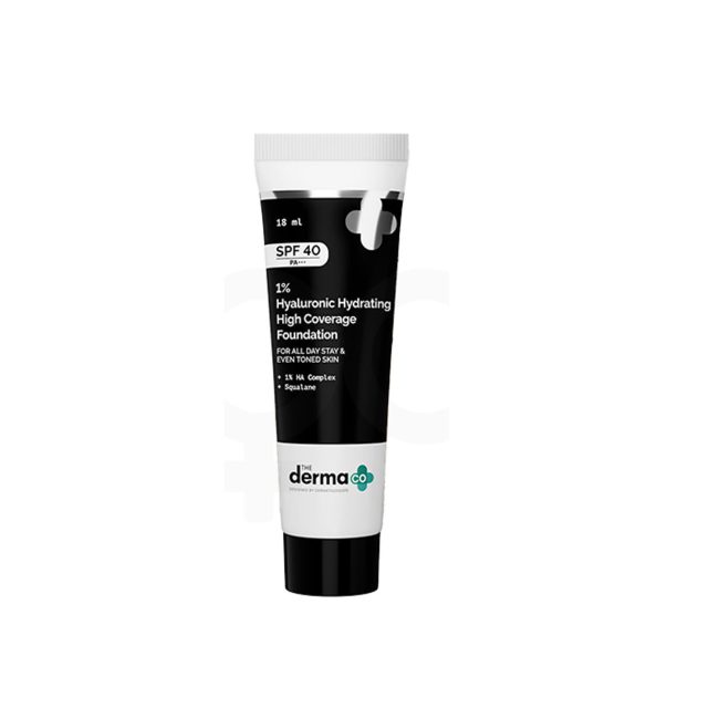 The Derma co 1% Hyaluronic Hydrating High Coverage Foundation – 18ml (02 Nude, 18Ml)